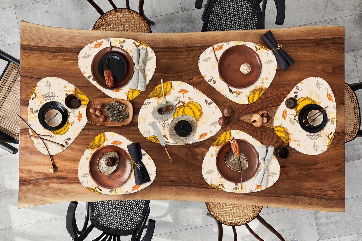 Placemat organisch - Placemats organic - Onderleggers - Pompoen - Herfst - Patronen - 10 stuks