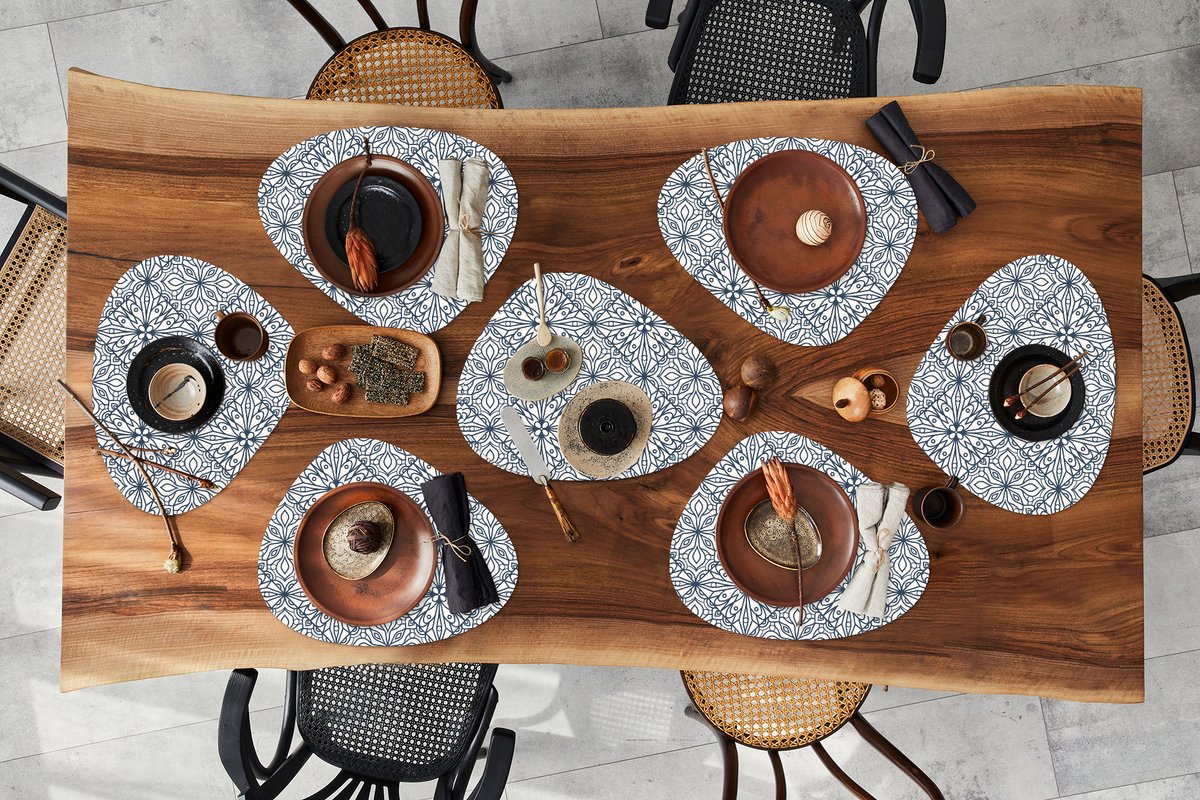 Placemat organisch - Placemats organic - Onderleggers - Patronen - Ruit - Zwart - Wit - 8 stuks