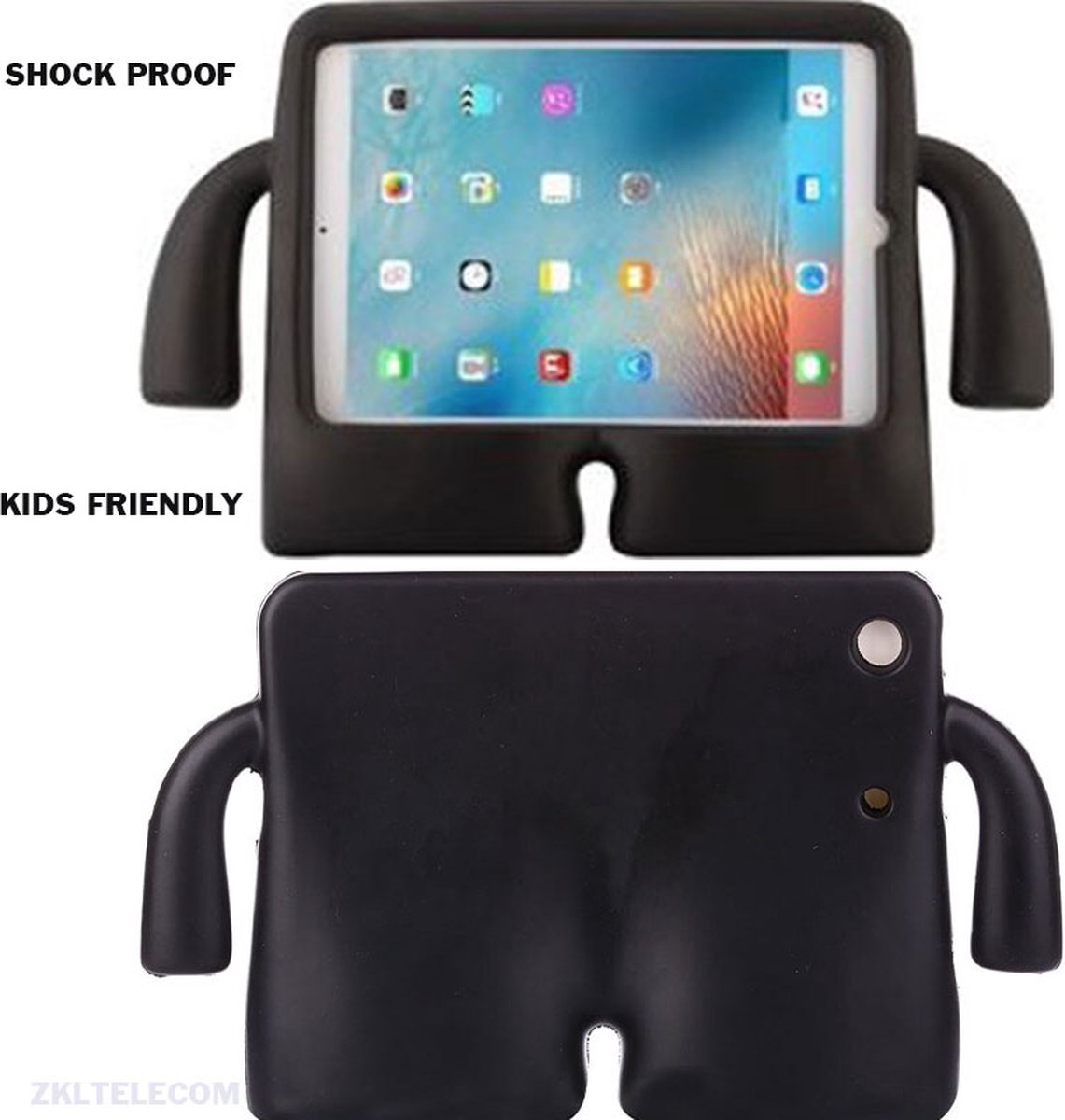 Apple ipad Mini 1 / 2 / 3 / 4 / 5 back cover kids Proof Cover Hoes voor Kinderen Draagbare tablet kinderhoes met handvat – BLACK