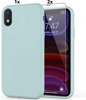 Hoesje Geschikt voor iPhone XR Soft Nano siliconen Gel Mint Groen Hoesje Met 2X Glazen screenprotector
