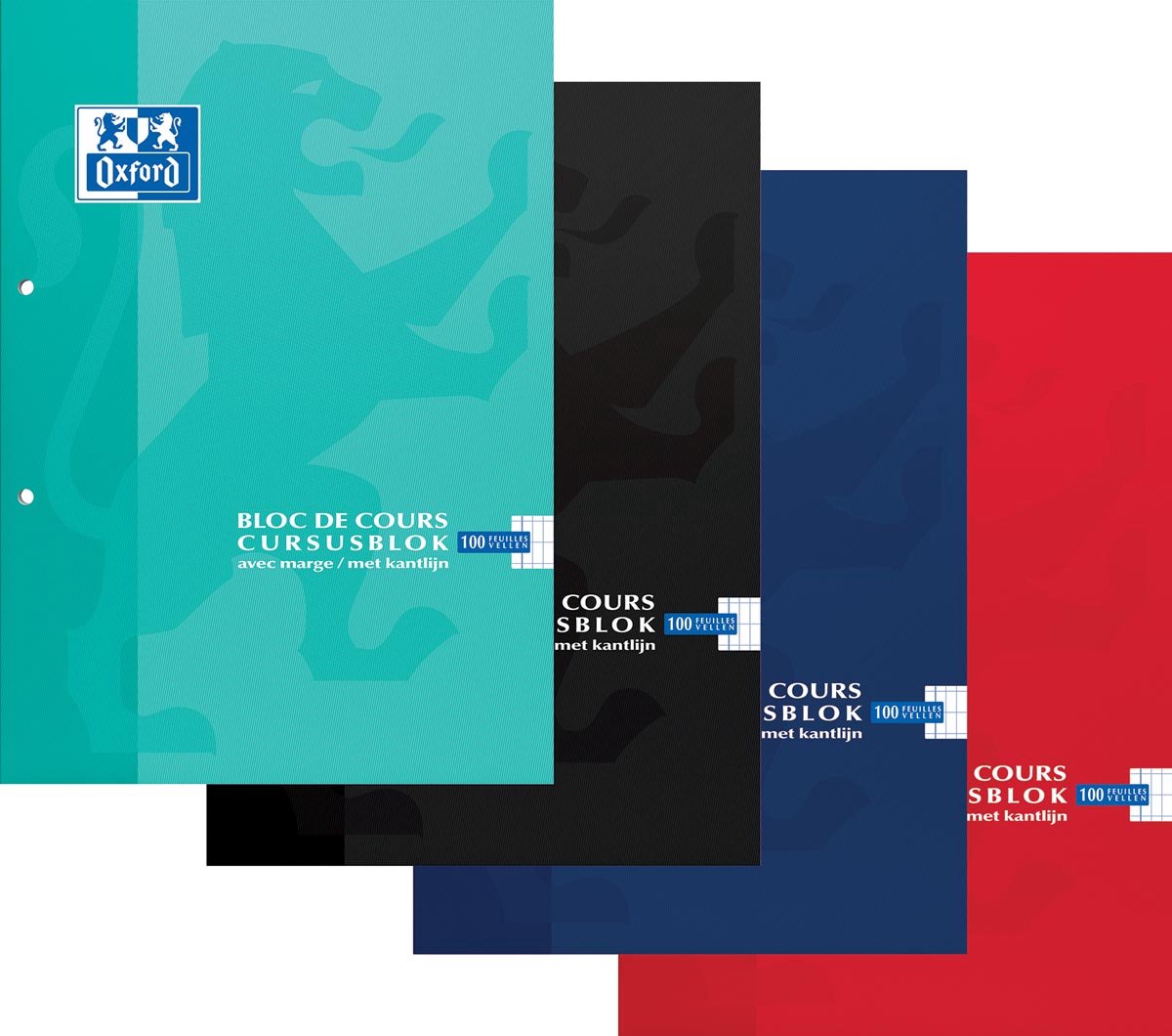 Cursusblok oxford school a4 ruit 4x8mm assorti - 5 stuks