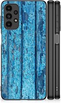 Telefoonhoesje Geschikt voor Samsung Galaxy A13 4G Backcase Siliconen Hoesje met Zwarte rand Wood Blue