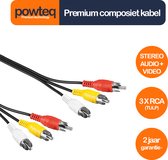 Powteq - 3 meter premium composiet audio/video kabel - 3x RCA / 3x tulp - Stereo audio + video