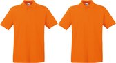 2-Pack maat M oranje polo shirt premium van katoen voor heren - Polo t-shirts voor heren