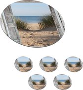 Onderzetters voor glazen - Rond - Duin - Strand - Doorkijk - Zomer - 10x10 cm - Glasonderzetters - 6 stuks
