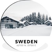 WallCircle - Wandcirkel - Muurcirkel - Zweden - Scandinavië - Sneeuw - Winter - Aluminium - Dibond - ⌀ 140 cm - Binnen en Buiten