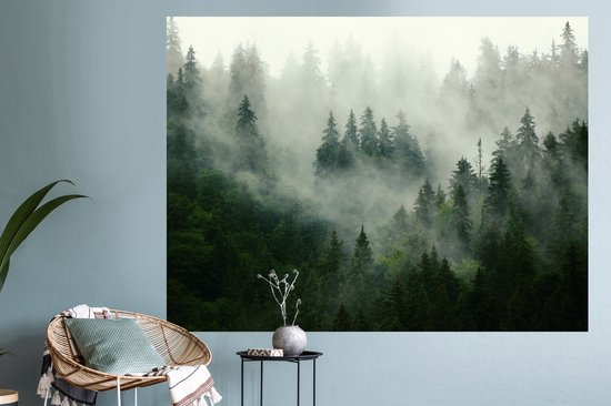 Stickers muraux - Forêt - Brouillard - Arbres - Nature - 160x120 cm - Film adhésif XXL