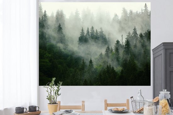 Stickers muraux - Forêt - Brouillard - Arbres - Nature - 160x120 cm - Film adhésif XXL