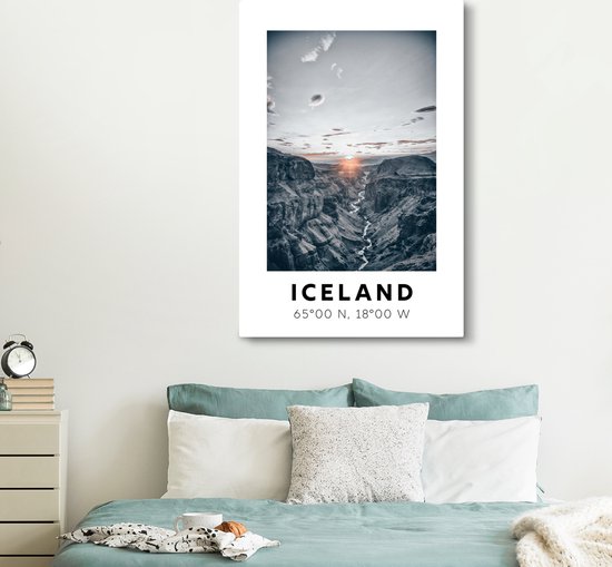 Toile Peinture Islande - Montagnes - Coucher de Soleil - 120x180 cm - Décoration murale XXL