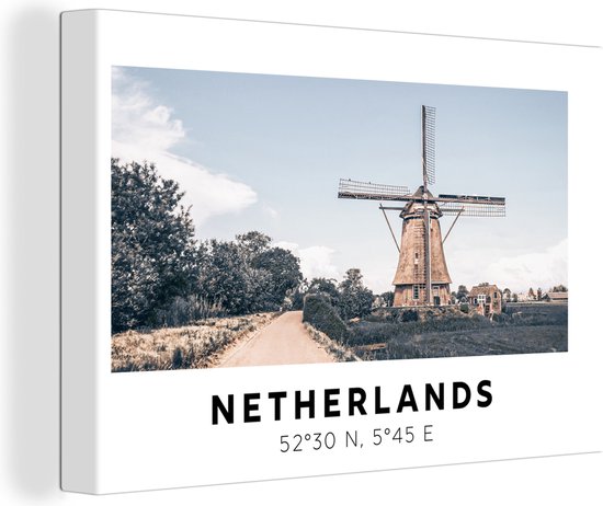 Peinture sur toile Nederland - Moulin à vent - Été - 90x60 cm - Décoration murale