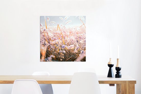 Décoration murale Métal - Peinture Aluminium Industriel - Herbe - Soleil - Hiver - Neige - 50x50 cm - Dibond - Photo sur aluminium - Décoration murale industrielle - Pour le salon/chambre