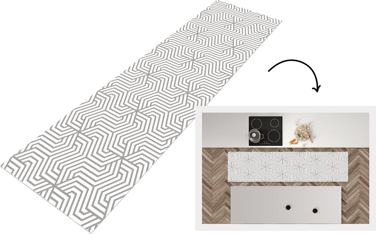 KitchenYeah Keukenloper - Loper keuken - Lijn - Design - Geometrie - Patroon - 200x50 cm - Keukenloper vinyl Multicolor