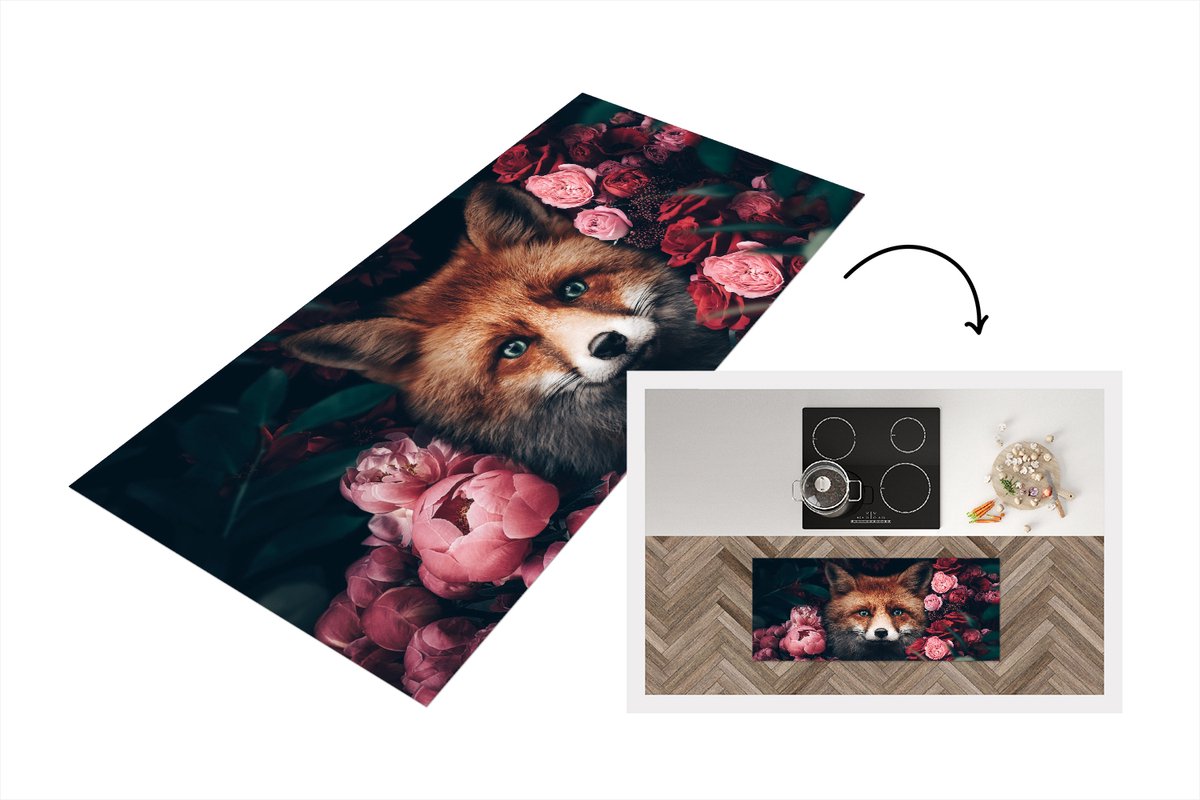 KitchenYeah Keukenloper - Loper keuken - Vos - Bloemen - Botanisch - Dieren - 120x50 cm - Keukenloper vinyl Multicolor
