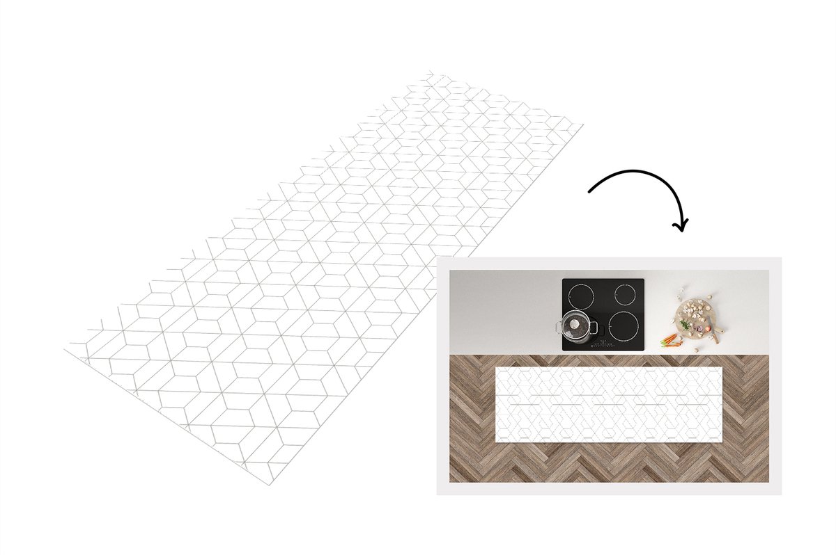 KitchenYeah Keukenloper - Loper keuken - Geometrie - Lijn - Patroon - 150x50 cm - Keukenloper vinyl Multicolor