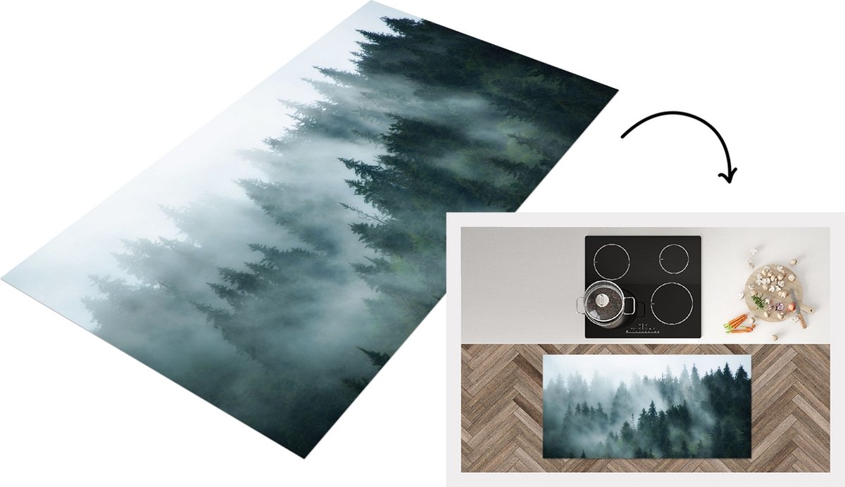 KitchenYeah Keukenloper - Loper keuken - Mist - Bomen - Bos - 120x60 cm - Keukenloper vinyl Multicolor