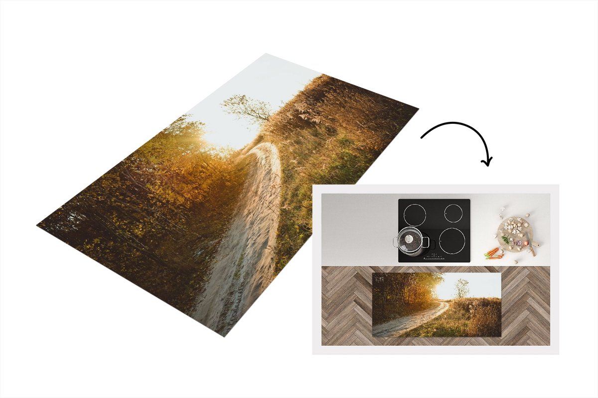 KitchenYeah Keukenloper - Loper keuken - Pad - Natuur - Boom - 120x60 cm - Keukenloper vinyl Multicolor