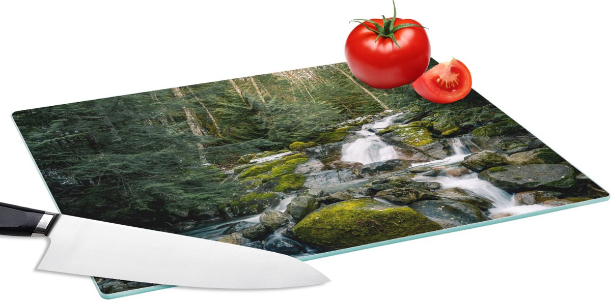 Glazen Snijplank - 39x28 - Natuur - Waterval - Bomen - Herfst - Snijplanken Glas