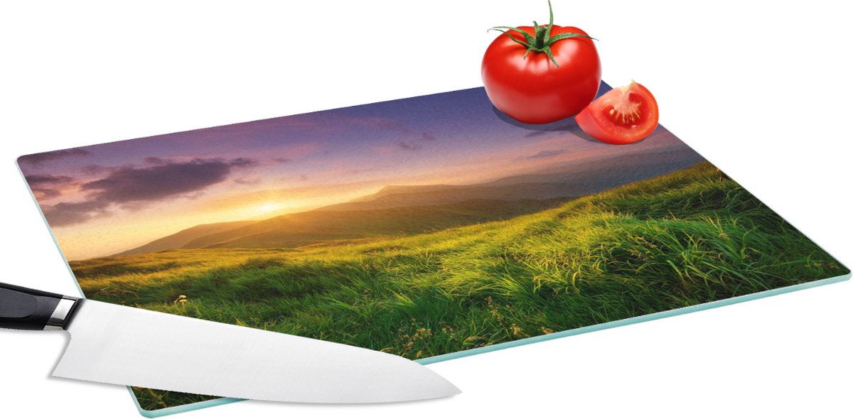 Glazen Snijplank - 39x28 - Bergen - Zon - Natuur - Snijplanken Glas