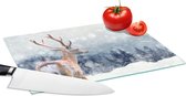 Glazen Snijplank - 28x20 - Winter - Hert - Dieren - Snijplanken Glas