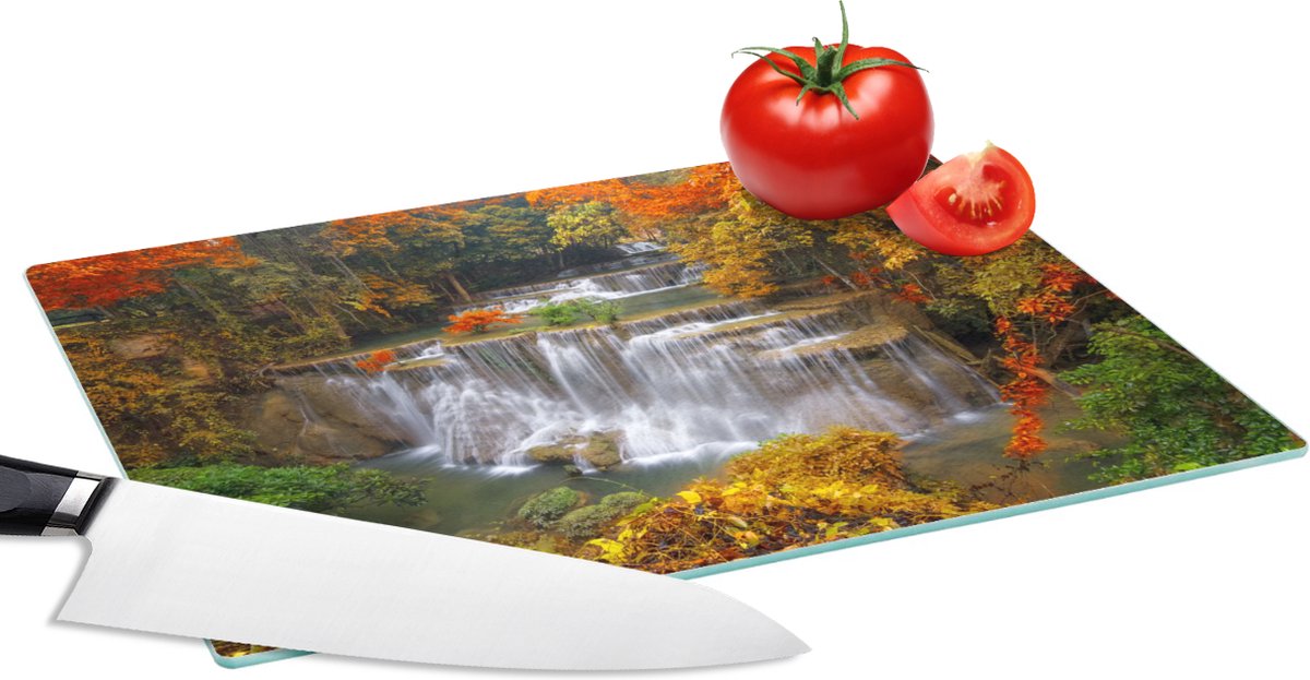 Glazen Snijplank - 28x20 - Bomen - Waterval - Herfst - Snijplanken Glas