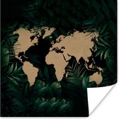Muurdecoratie - Wereldkaart - Bloemen - Planten - 50x50 cm - Poster