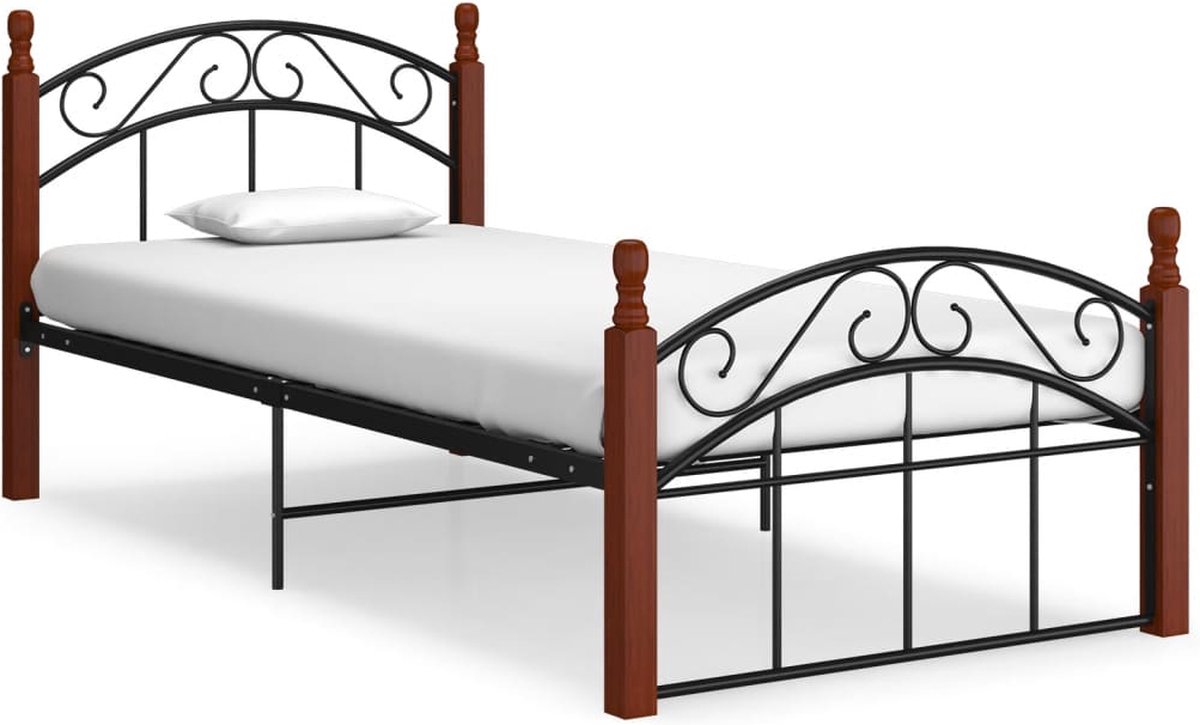 VidaLife Bedframe metaal en massief eikenhout zwart 90x200 cm