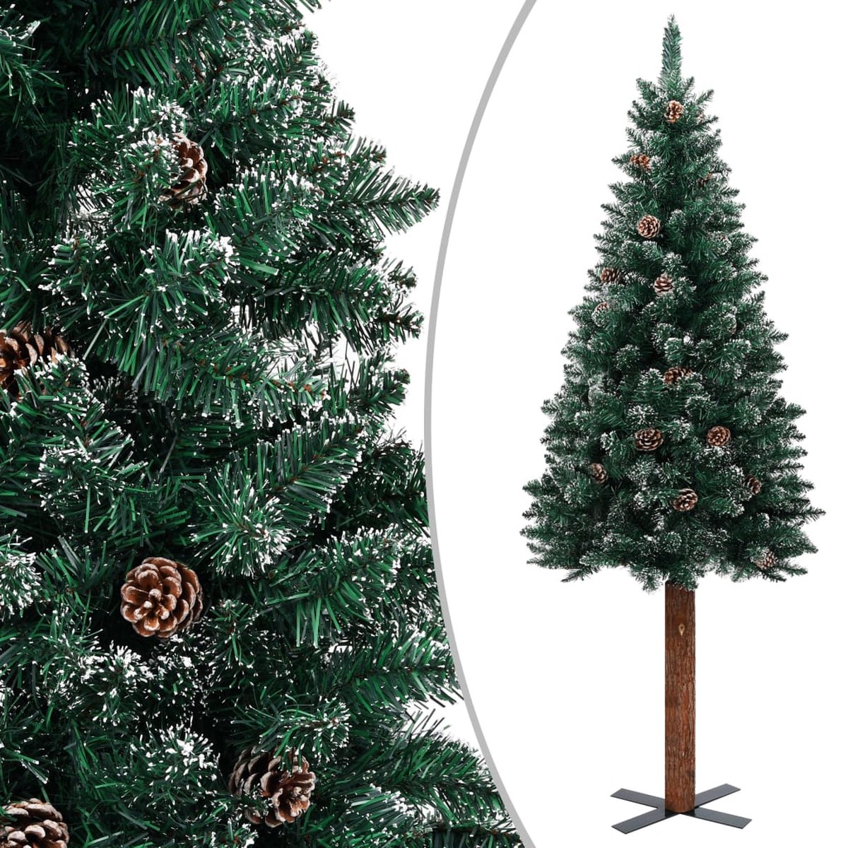 VidaLife Kerstboom met echt hout en witte sneeuw smal 210 cm groen