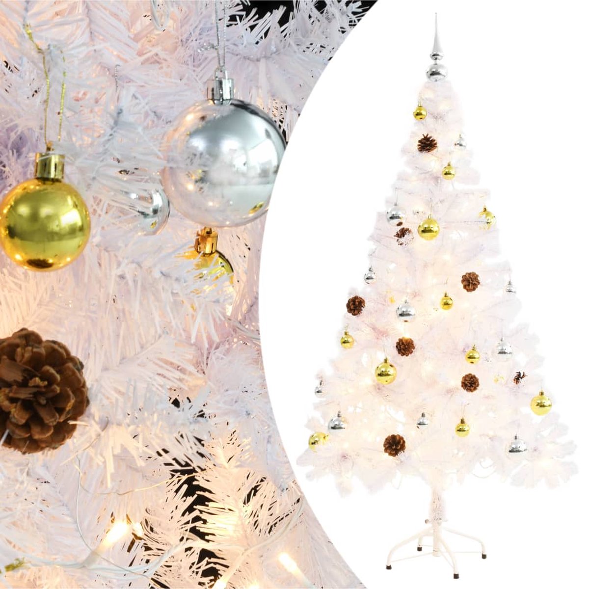 VidaLife Kunstkerstboom met kerstballen en LED's 150 cm wit