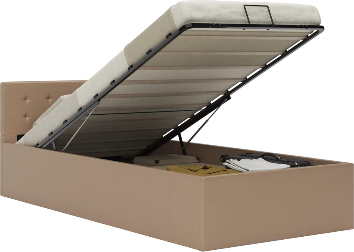 VidaLife Bedfram met opslag hydraulisch kunstleer cappuccino 100x200 cm