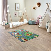 Carpet Studio Little Village Speelkleed - Speelmat 95x133cm - Vloerkleed Kinderkamer - Anti-slip Speeltapijt - Verkeerskleed - Rood/Groen