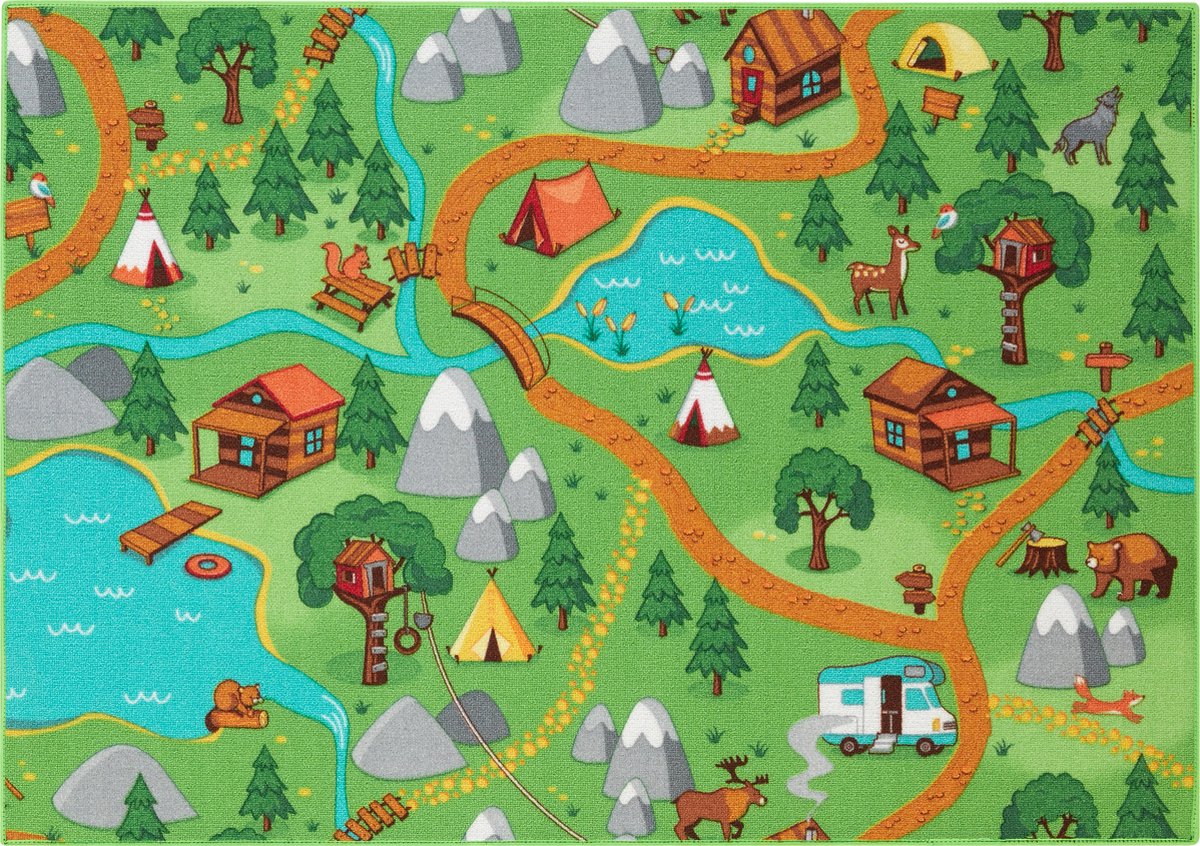 Carpet Studio Hiking Speelkleed - 95x133cm - Vloerkleed Kinderkamer - Speelmat - Anti-slip Speeltapijt - Verkeerskleed