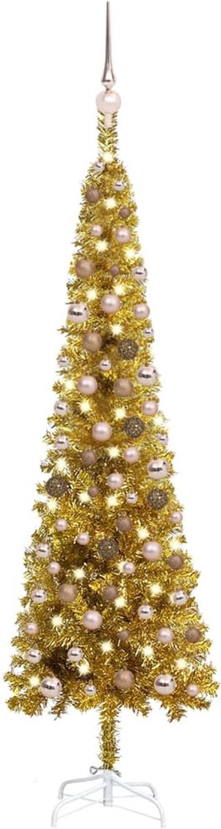 VidaLife Kerstboom met LED's en kerstballen smal 150 cm goudkleurig