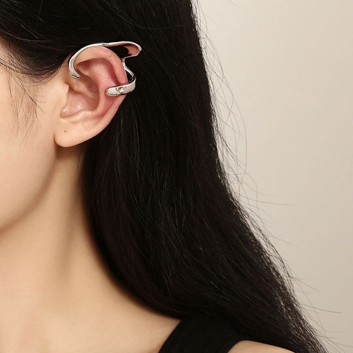 Uniek ontwerp Zilveren golflijn oormanchet uit één stuk-right ear