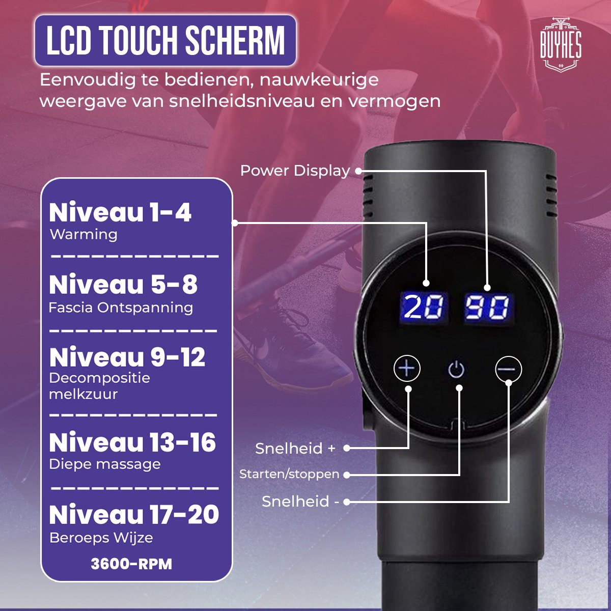 Afbeelding 3 van BuyHes massage gun - Massage apparaat - Pijnbestrijding