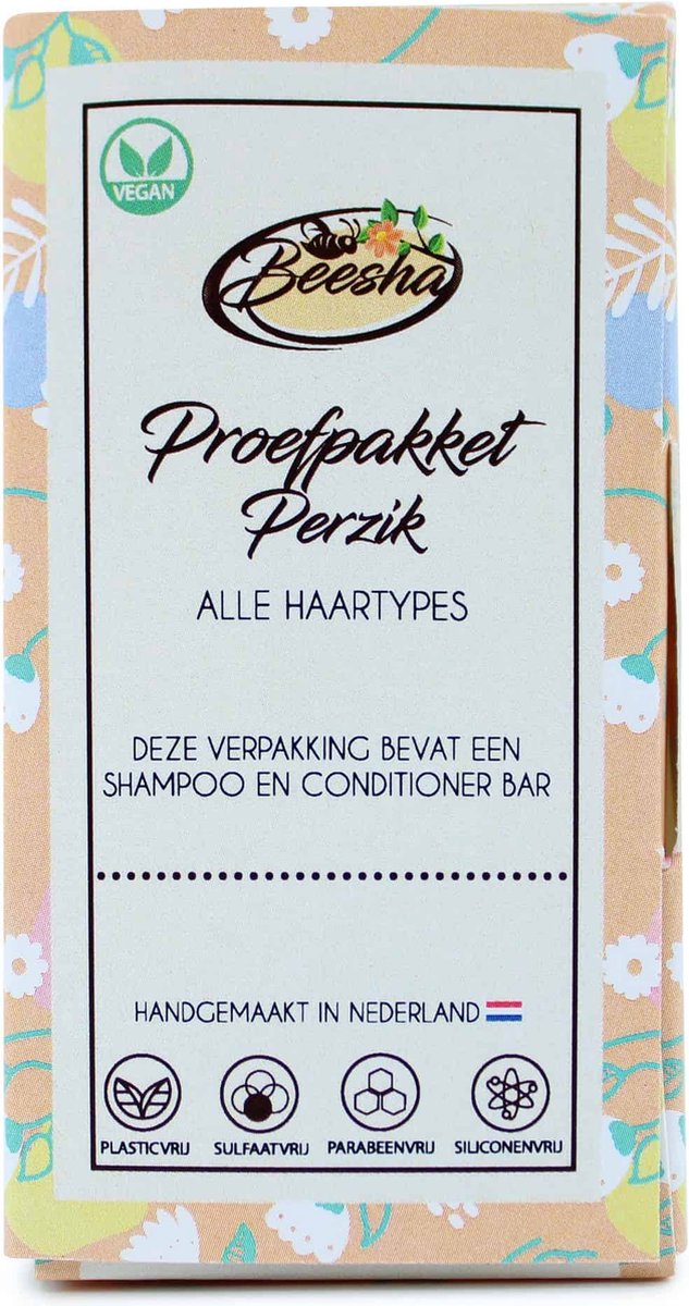 Beesha Proefpakket Perzik Duo | Shampoo Bar & Conditioner Bar | 100% Vegan | CG Proof | Sulfaatvrij | Parabeenvrij | Silicoonvrij