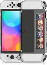 DrPhone NSO1 Crystal Case met 6 Gamekaart opslagsleuven – Geschikt voor Switch OLED -Beschermhoes – PC Hard Cover - Transparant