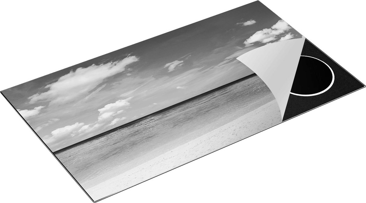 Chefcare Inductie Beschermer Tropisch Strand met een Palmboom - Zwart Wit - 91,6x52,7 cm - Afdekplaat Inductie - Kookplaat Beschermer - Inductie Mat