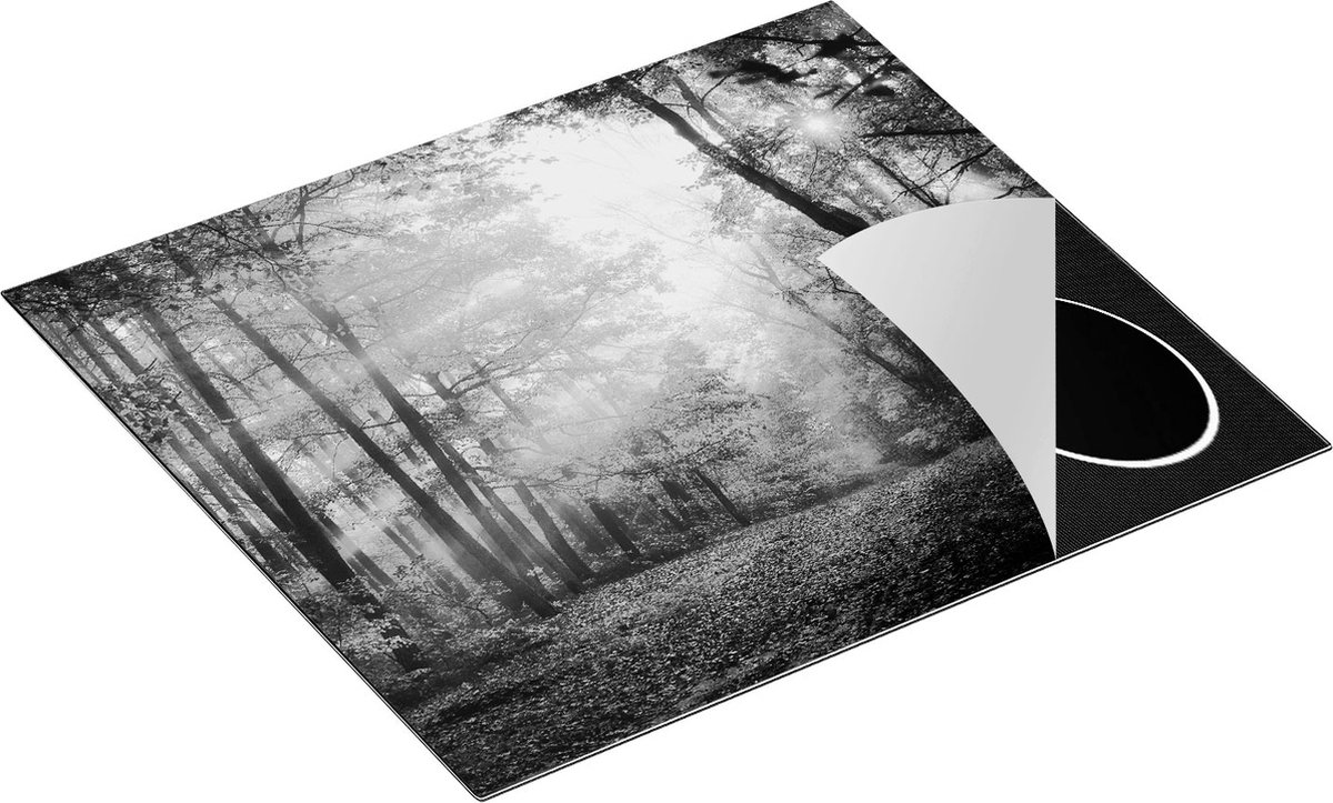 Chefcare Inductie Beschermer Herfstbos met Zonneschijn - Zwart Wit - 57,6x51,6 cm - Afdekplaat Inductie - Kookplaat Beschermer - Inductie Mat