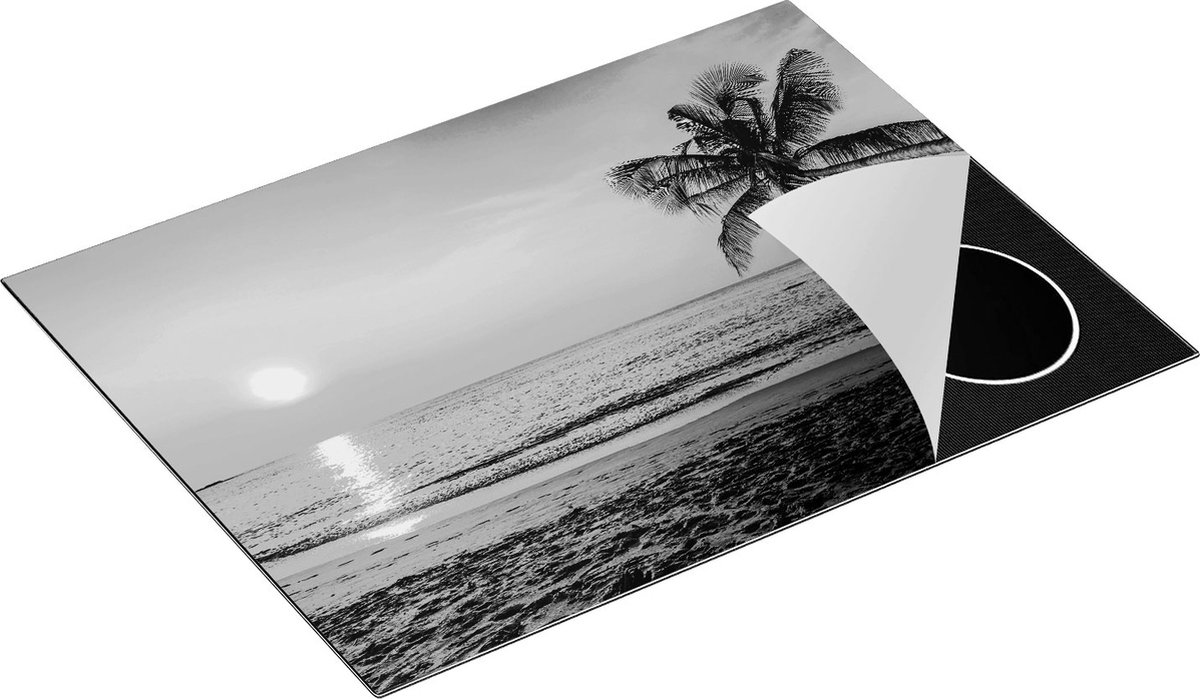 Chefcare Inductie Beschermer Tropisch Strand tijdens Zonsondergang - Zwart Wit - 70x50 cm - Afdekplaat Inductie - Kookplaat Beschermer - Inductie Mat