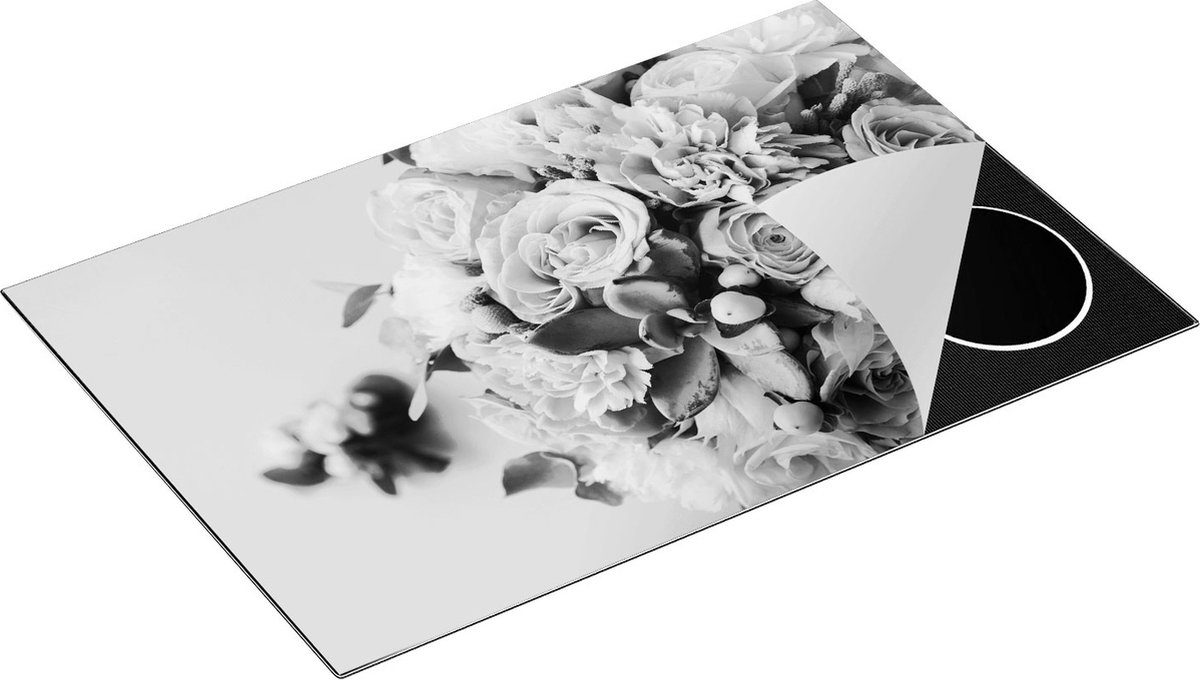 Chefcare Inductie Beschermer Bloemen in Vaas - Boeket - Zwart Wit - 78x52 cm - Afdekplaat Inductie - Kookplaat Beschermer - Inductie Mat