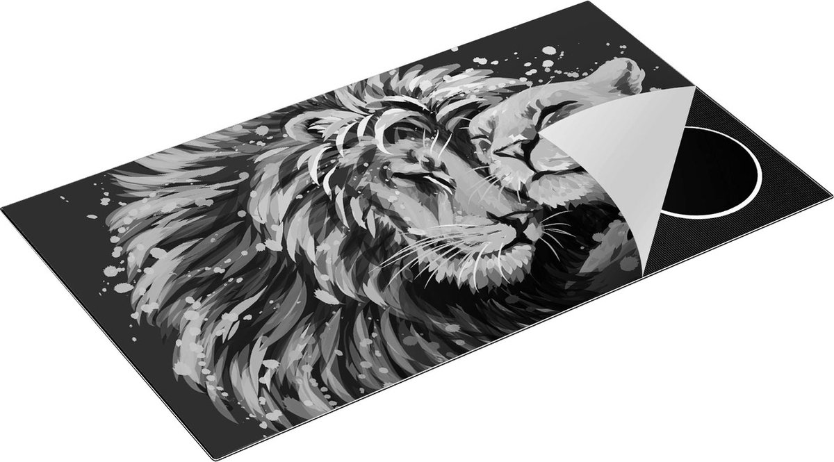 Chefcare Inductie Beschermer Gekleurde Leeuw en Leeuwin - Abstract - Zwart Wit - 90x55 cm - Afdekplaat Inductie - Kookplaat Beschermer - Inductie Mat