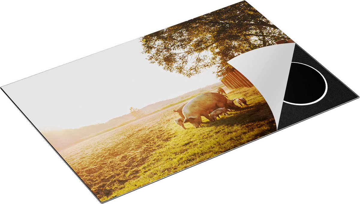 Chefcare Inductie Beschermer Varken Familie - Varkens - 80x52 cm - Afdekplaat Inductie - Kookplaat Beschermer - Inductie Mat