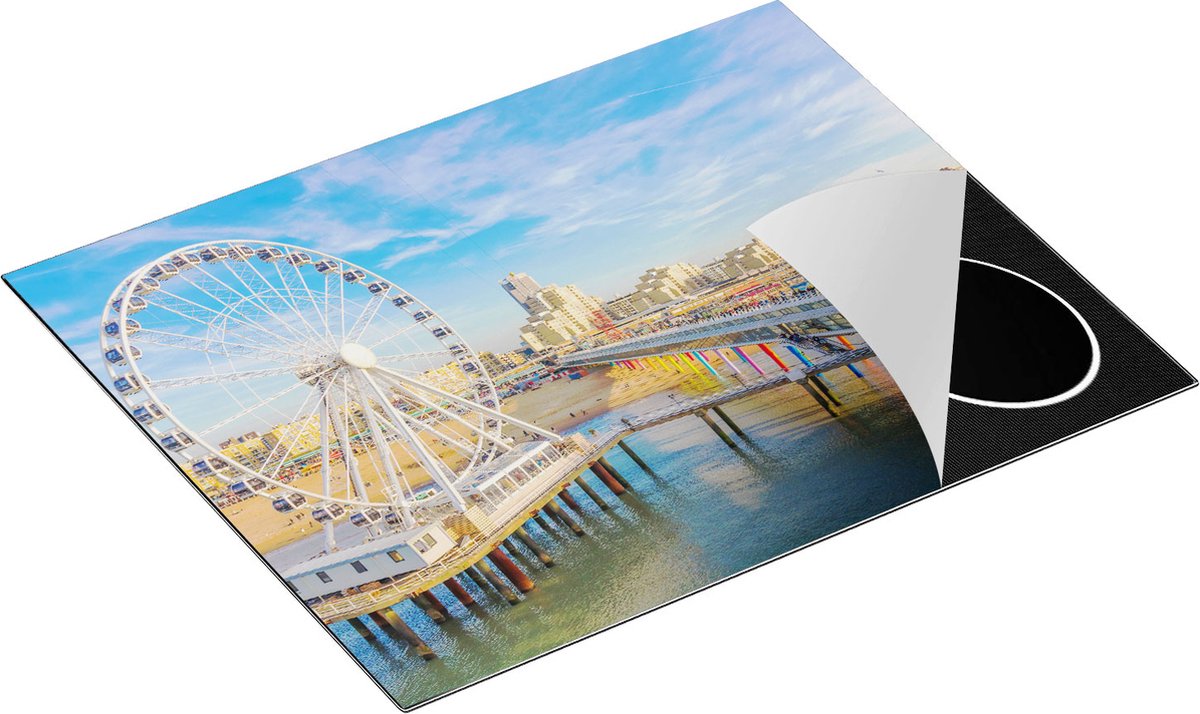Chefcare Inductie Beschermer Scheveningen Pier met de Ferris Wheel - Reuzenrad - 65x50 cm - Afdekplaat Inductie - Kookplaat Beschermer - Inductie Mat