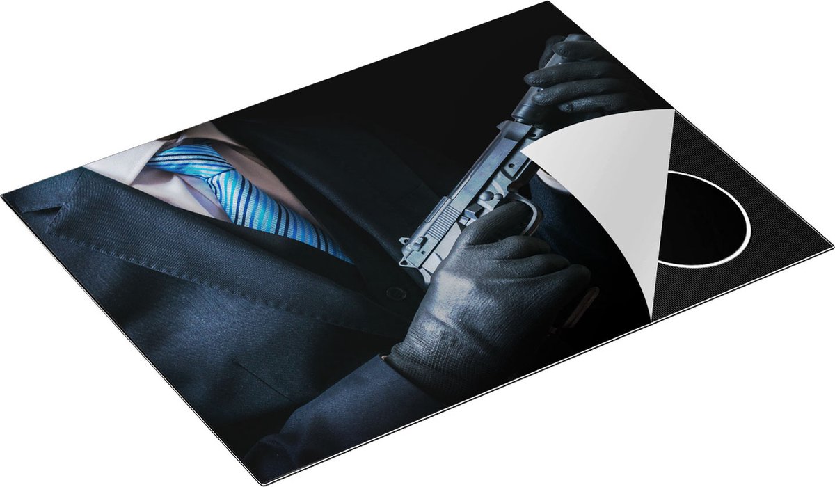 Chefcare Inductie Beschermer Maffia Man met een Pistool in Handen - 70x52 cm - Afdekplaat Inductie - Kookplaat Beschermer - Inductie Mat