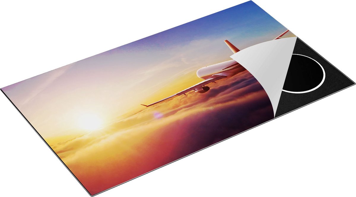 Chefcare Inductie Beschermer Vliegtuig in de Wolken bij Zonsondergang - 89,6x51,6 cm - Afdekplaat Inductie - Kookplaat Beschermer - Inductie Mat
