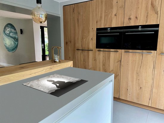 Chefcare Inductie Beschermer Boeddha Beeld onder een Boom - Abstract - Zwart Wit - 60x55 cm - Afdekplaat Inductie - Kookplaat Beschermer - Inductie Mat