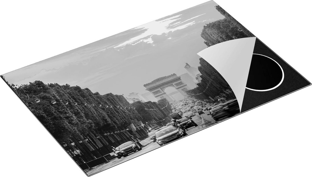 Chefcare Inductie Beschermer Arc de Triomphe bij de Autoweg - Zwart Wit - 81,2x52 cm - Afdekplaat Inductie - Kookplaat Beschermer - Inductie Mat