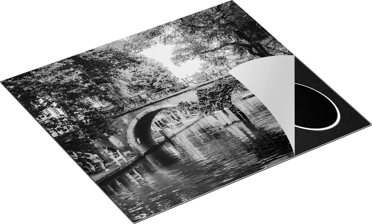 Chefcare Inductie Beschermer Dichtbegroeide Brug op de Oudegracht in Utrecht - Zwart Wit - 60x50 cm - Afdekplaat Inductie - Kookplaat Beschermer - Inductie Mat