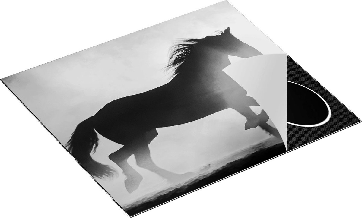 Chefcare Inductie Beschermer Silhouet van een Paard - Zwart Wit - 58,3x51,3 cm - Afdekplaat Inductie - Kookplaat Beschermer - Inductie Mat