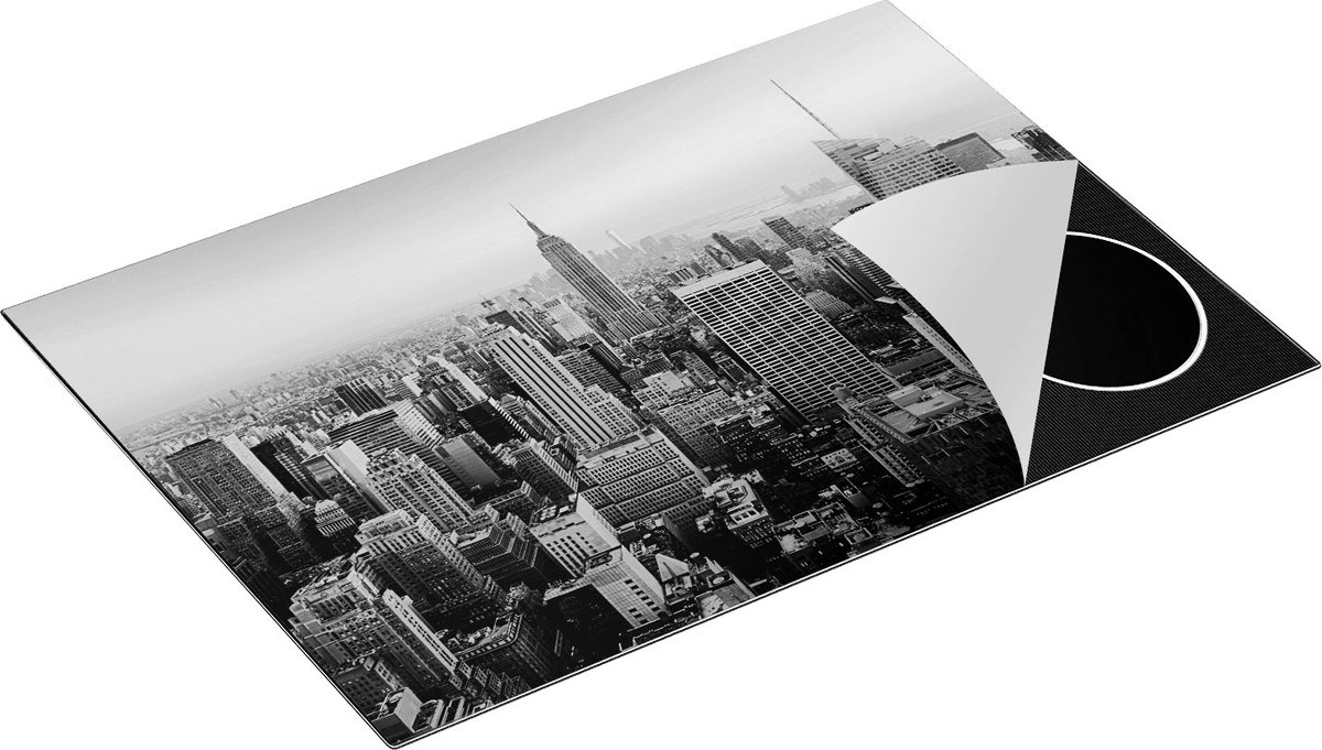 Chefcare Inductie Beschermer New York Skyline met Wolkenkrabbers - Zwart Wit - 76x51,5 cm - Afdekplaat Inductie - Kookplaat Beschermer - Inductie Mat